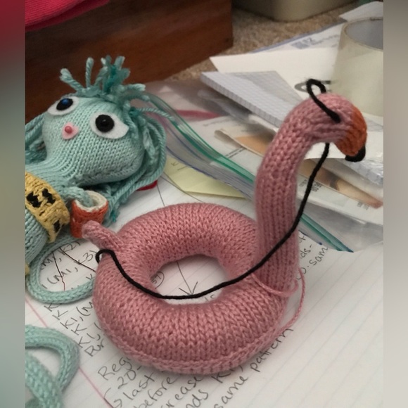 Handmade Knit Princess Seea Doll Octopusus Flamingo Raft Book Glasses OOAK Doll - Picture 15 of 16